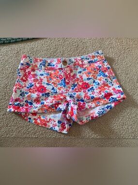 SO Floral Denim Jean Shorts Pink, Orange, Blue on White Size 5